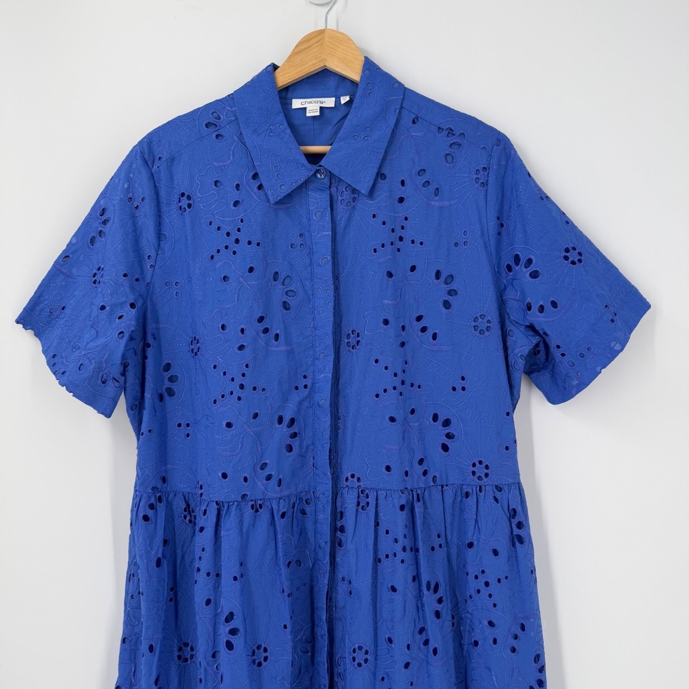 Chicos 100% Cotton Eyelet Tiered Midi Dress Womens SZ 2.5 US 14 Large - Picture 5 of 10